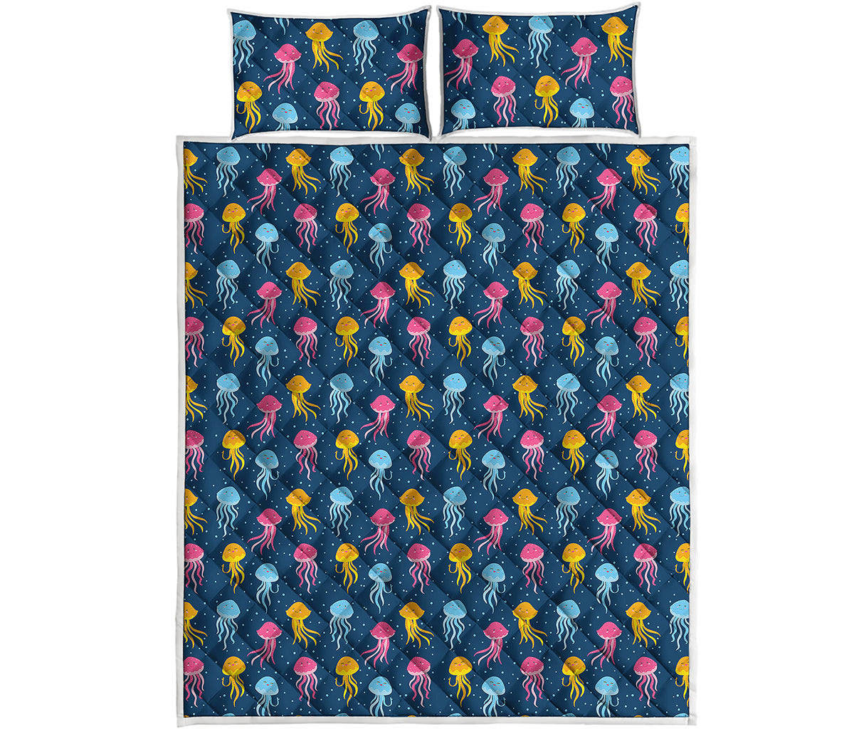 Cute Jellyfish Pattern Print Quilt Bed Set