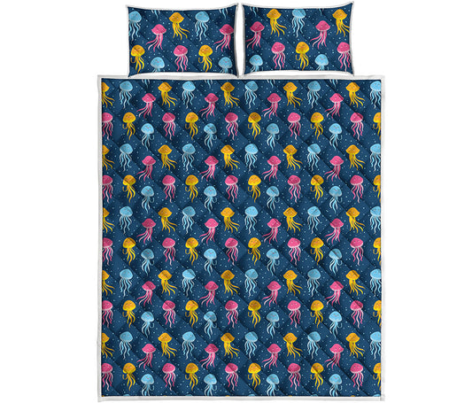 Cute Jellyfish Pattern Print Quilt Bed Set