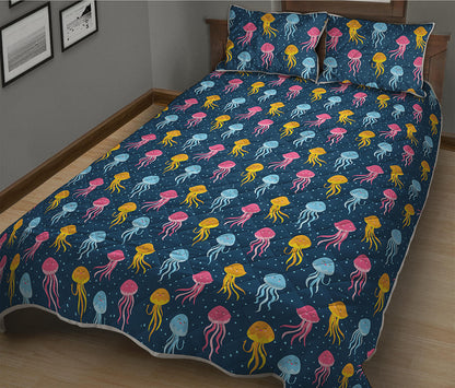 Cute Jellyfish Pattern Print Quilt Bed Set