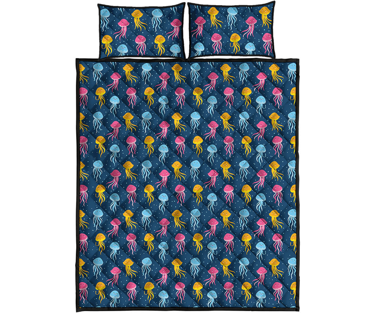 Cute Jellyfish Pattern Print Quilt Bed Set