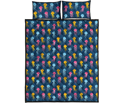 Cute Jellyfish Pattern Print Quilt Bed Set