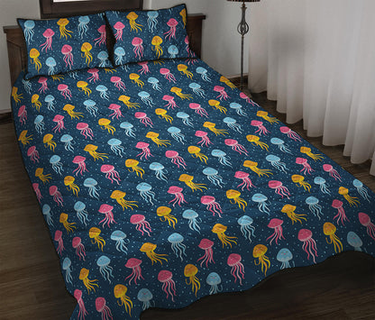 Cute Jellyfish Pattern Print Quilt Bed Set