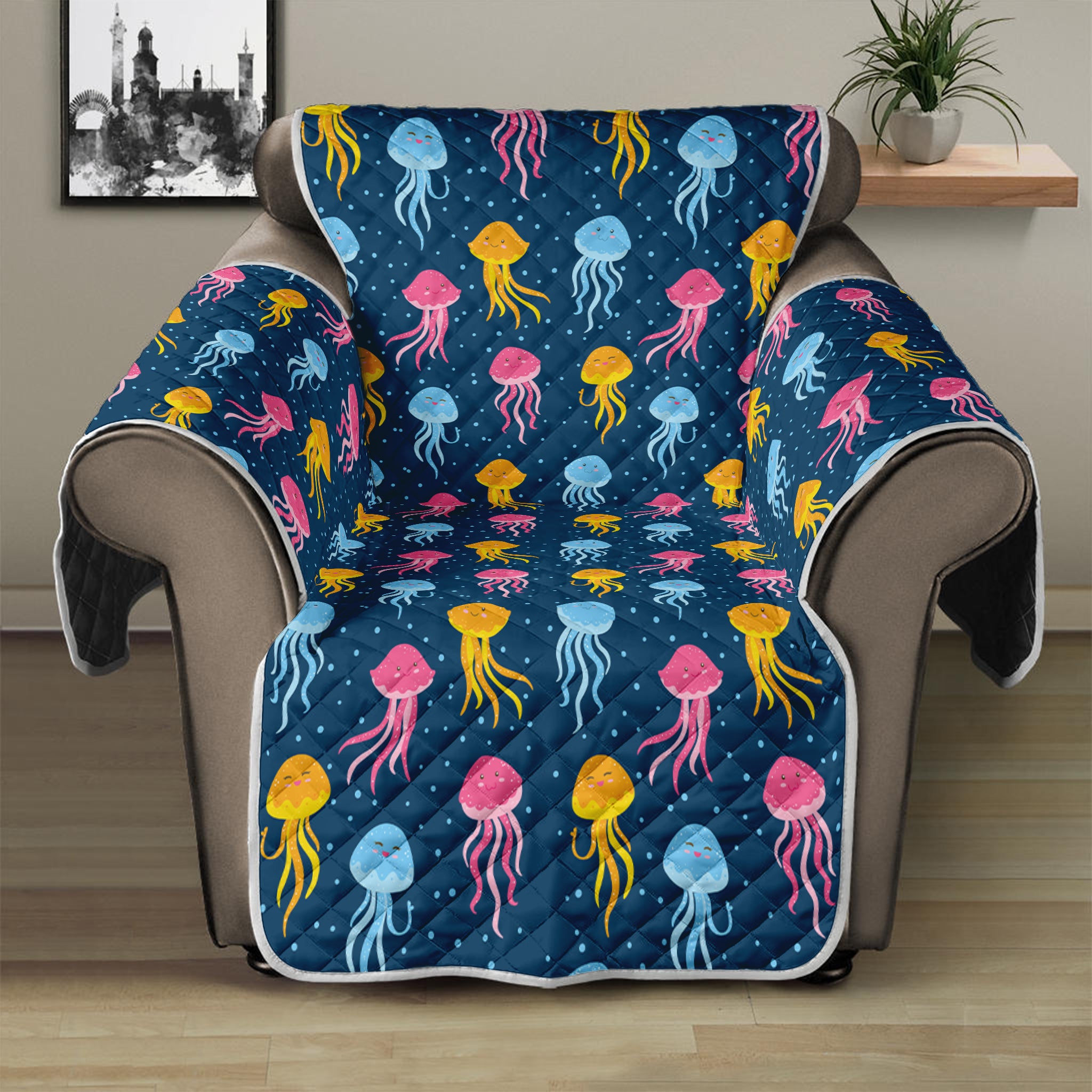 Cute Jellyfish Pattern Print Recliner Protector