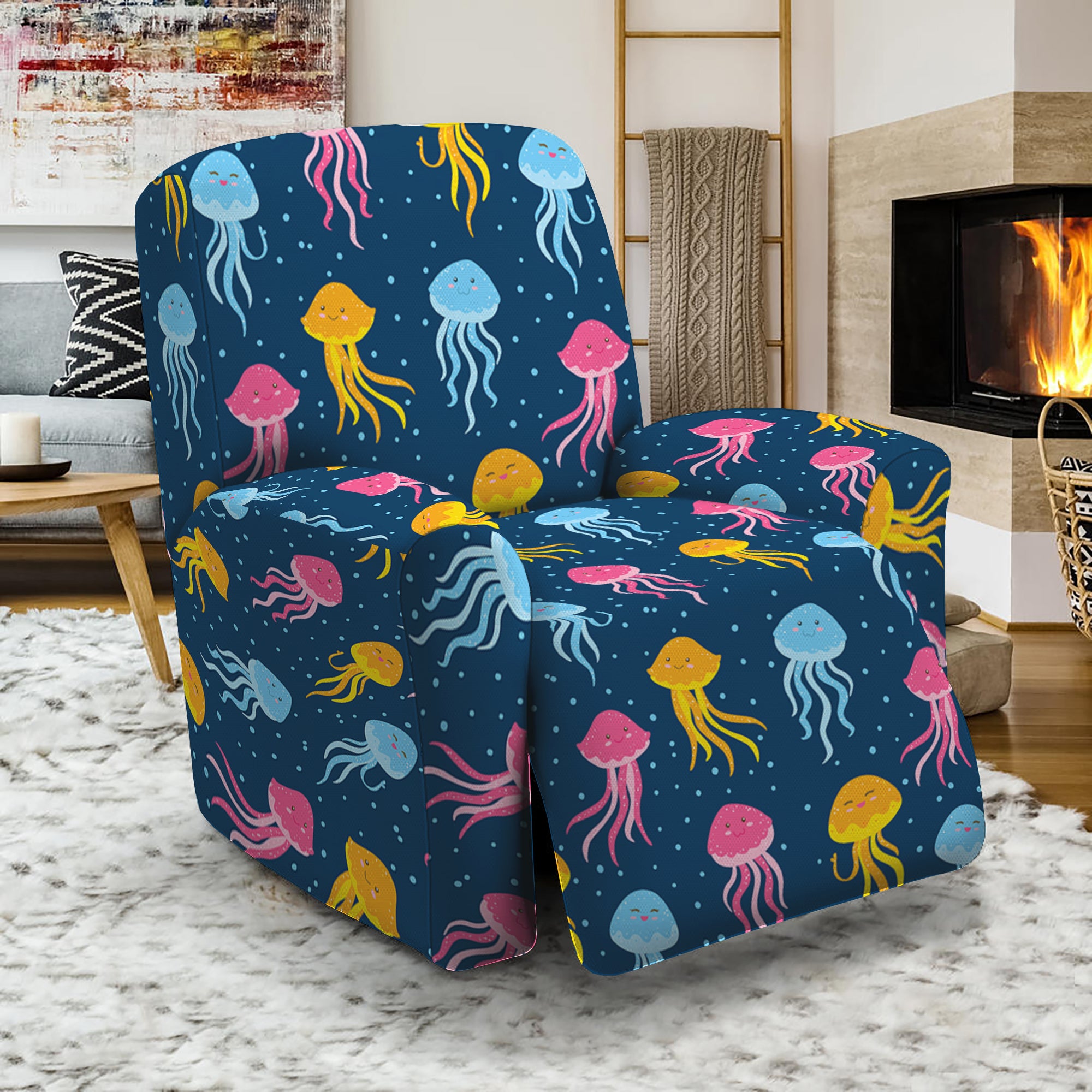 Cute Jellyfish Pattern Print Recliner Slipcover