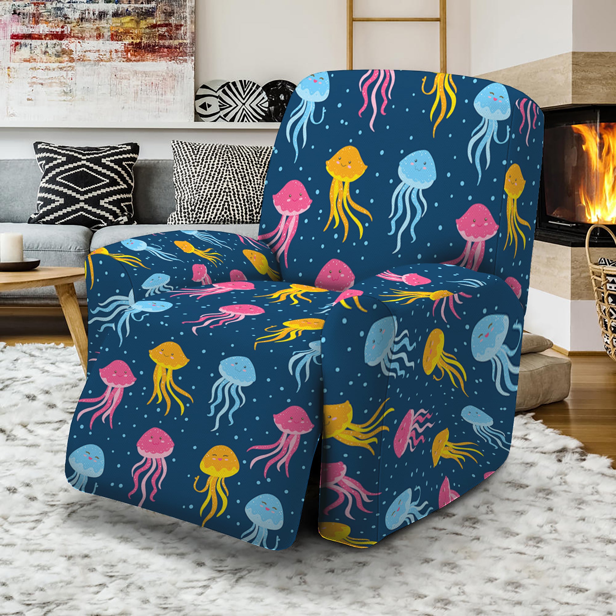 Cute Jellyfish Pattern Print Recliner Slipcover