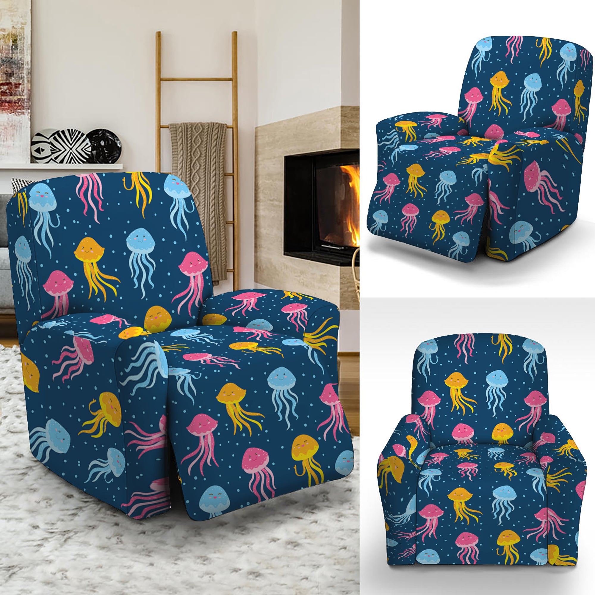 Cute Jellyfish Pattern Print Recliner Slipcover