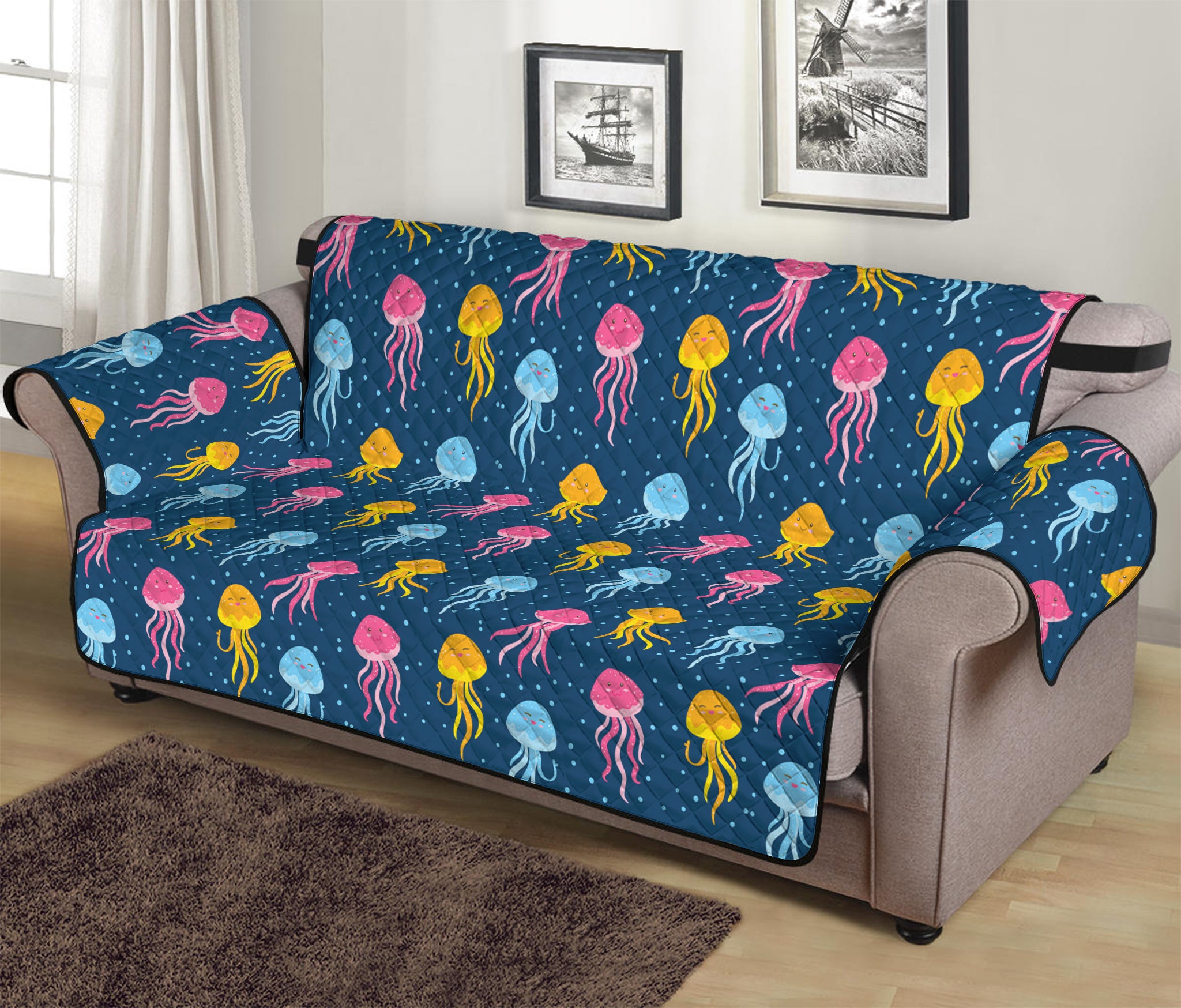 Cute Jellyfish Pattern Print Sofa Protector