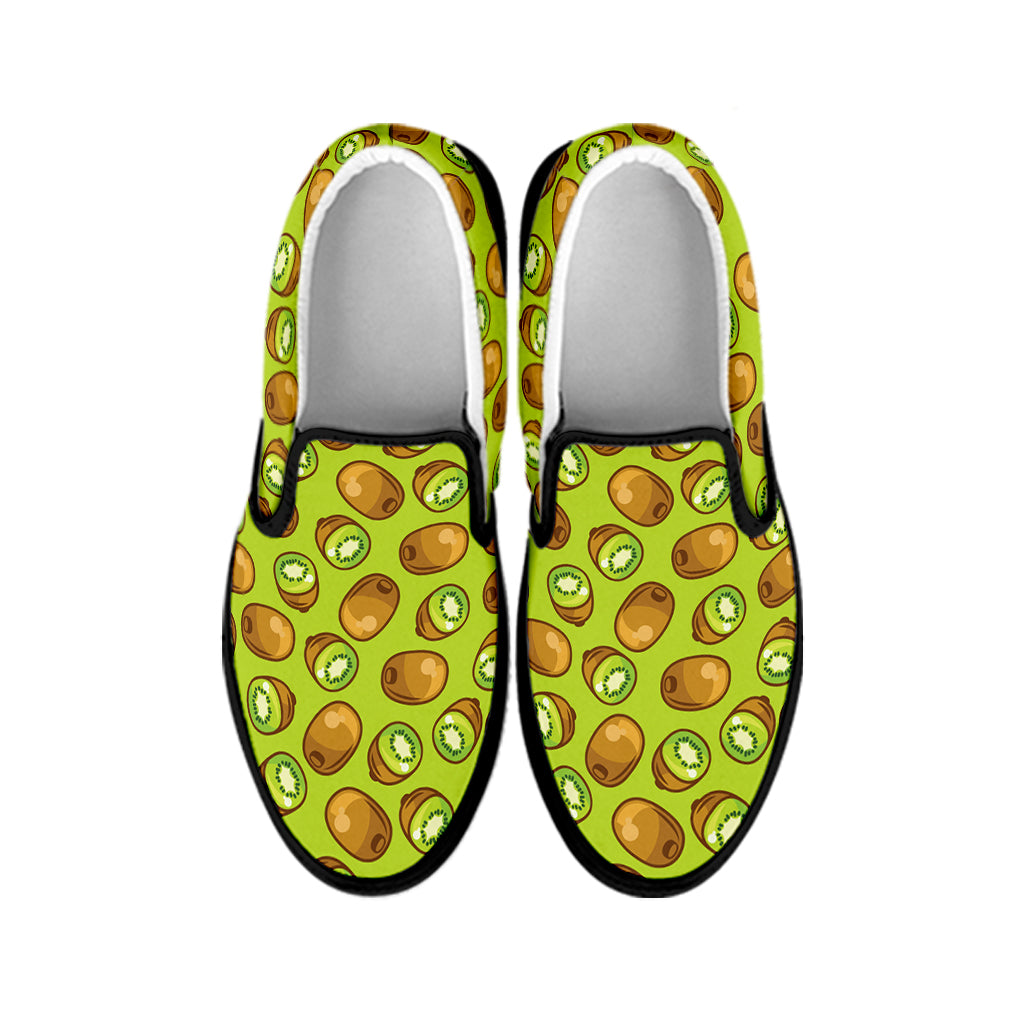 Cute Kiwi Pattern Print Black Slip On Shoes