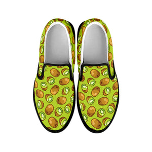 Cute Kiwi Pattern Print Black Slip On Shoes