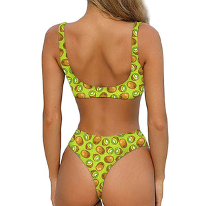 Cute Kiwi Pattern Print Front Bow Tie Bikini