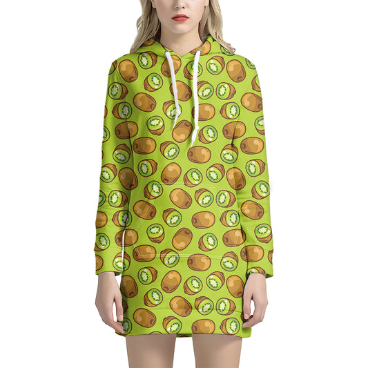 Cute Kiwi Pattern Print Hoodie Dress