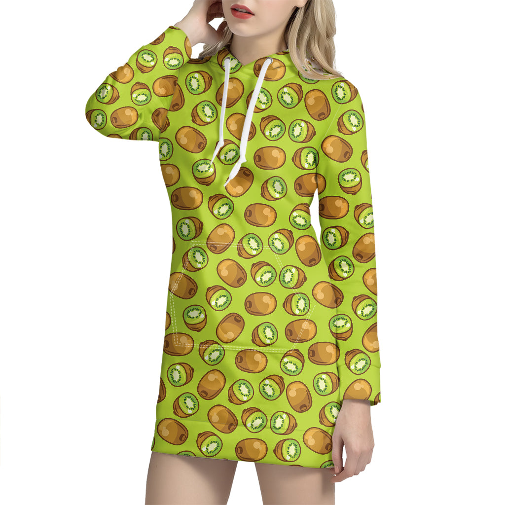 Cute Kiwi Pattern Print Hoodie Dress