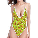 Cute Kiwi Pattern Print One Piece High Cut Swimsuit