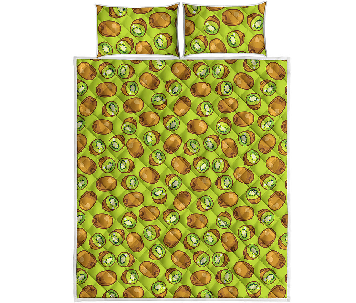 Cute Kiwi Pattern Print Quilt Bed Set