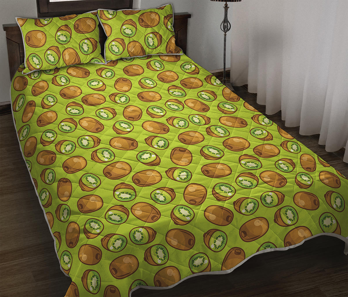 Cute Kiwi Pattern Print Quilt Bed Set