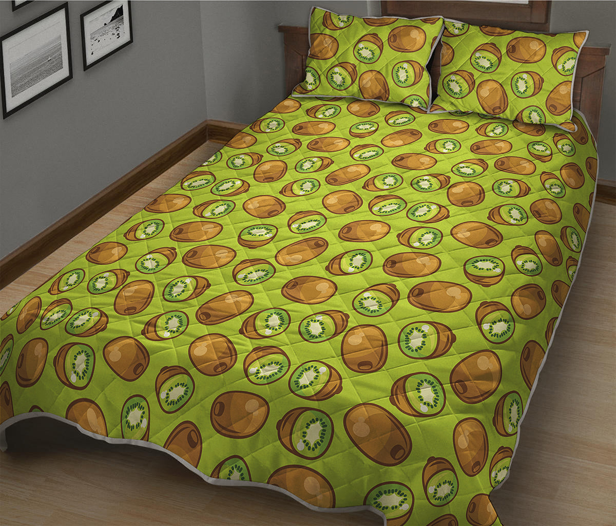 Cute Kiwi Pattern Print Quilt Bed Set