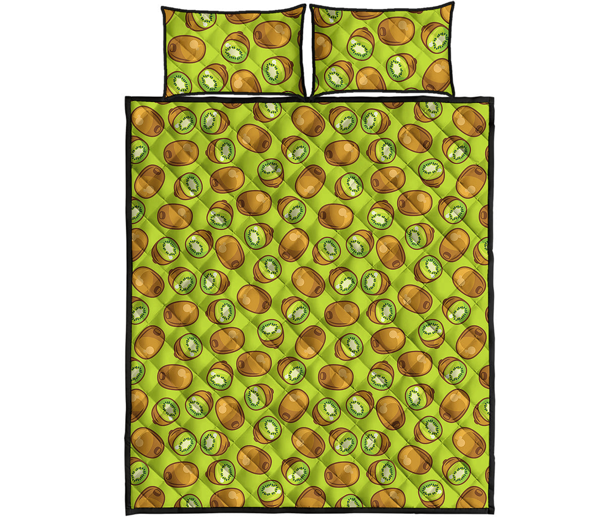 Cute Kiwi Pattern Print Quilt Bed Set