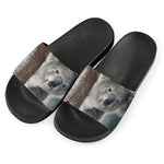 Cute Koala Print Black Slide Sandals