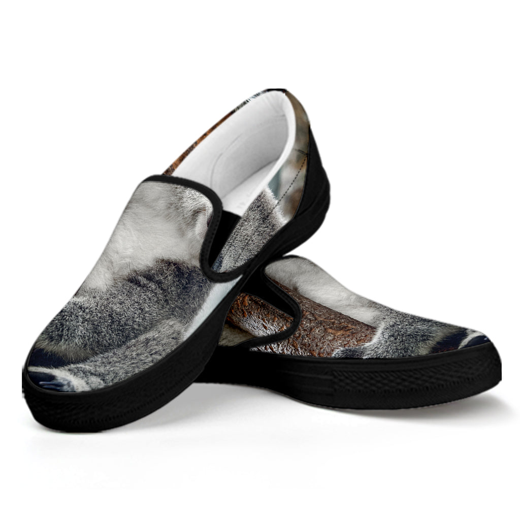 Cute Koala Print Black Slip On Shoes