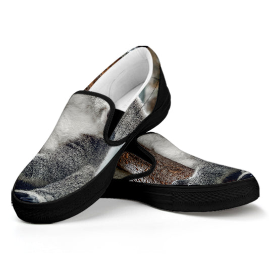 Cute Koala Print Black Slip On Shoes