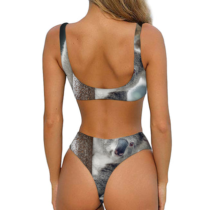 Cute Koala Print Front Bow Tie Bikini
