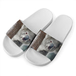 Cute Koala Print White Slide Sandals