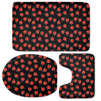 Cute Ladybird Pattern Print 3 Piece Bath Mat Set