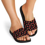 Cute Ladybird Pattern Print Black Slide Sandals