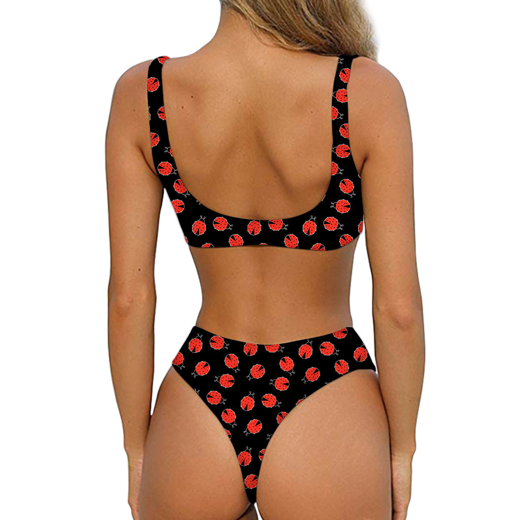 Cute Ladybird Pattern Print Front Bow Tie Bikini