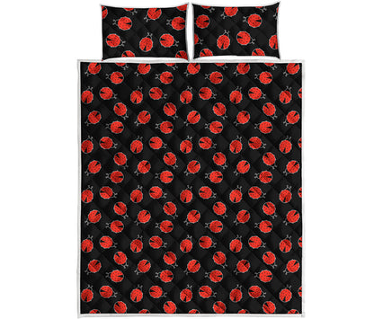 Cute Ladybird Pattern Print Quilt Bed Set