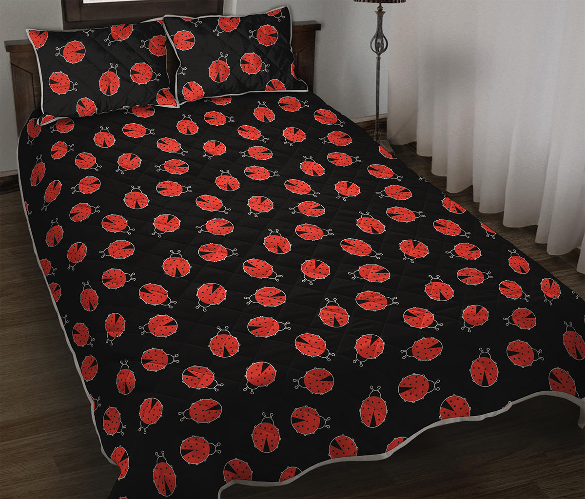 Cute Ladybird Pattern Print Quilt Bed Set