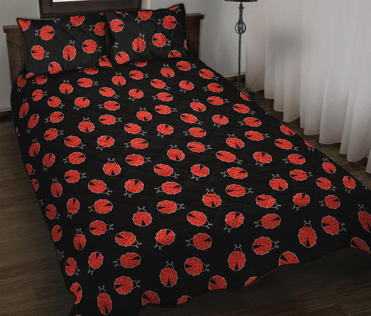 Cute Ladybird Pattern Print Quilt Bed Set