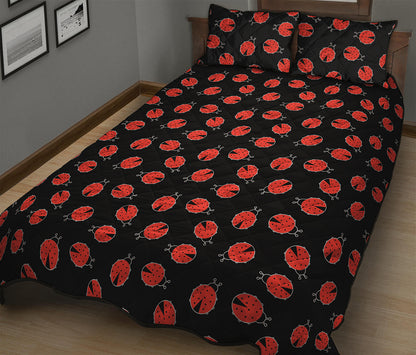Cute Ladybird Pattern Print Quilt Bed Set