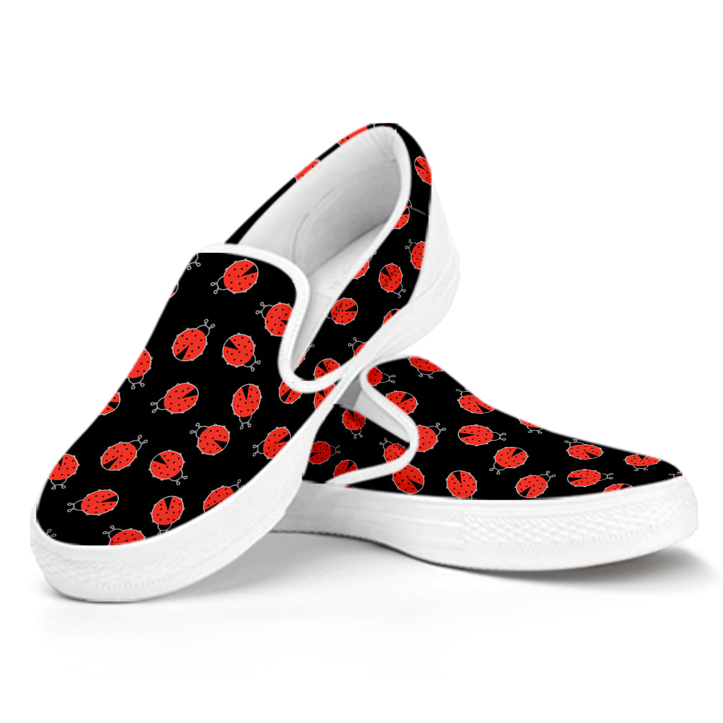 Cute Ladybird Pattern Print White Slip On Shoes