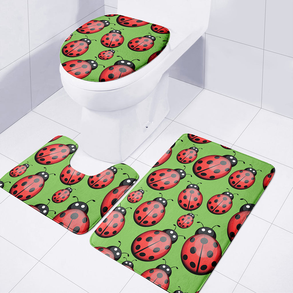 Cute Ladybug Pattern Print 3 Piece Bath Mat Set