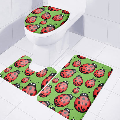 Cute Ladybug Pattern Print 3 Piece Bath Mat Set