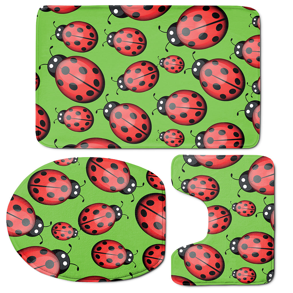 Cute Ladybug Pattern Print 3 Piece Bath Mat Set
