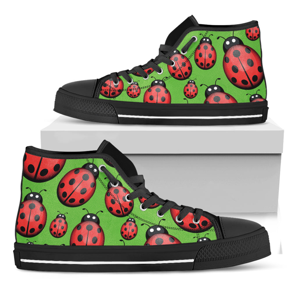 Cute Ladybug Pattern Print Black High Top Shoes