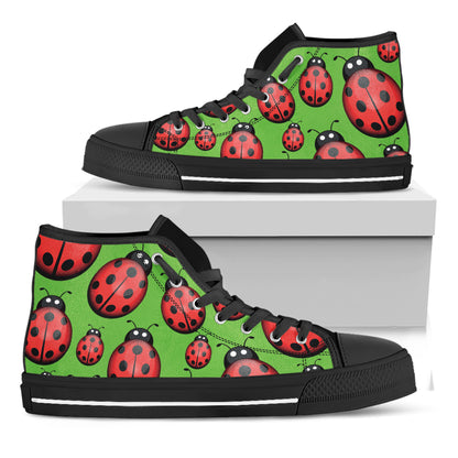 Cute Ladybug Pattern Print Black High Top Shoes
