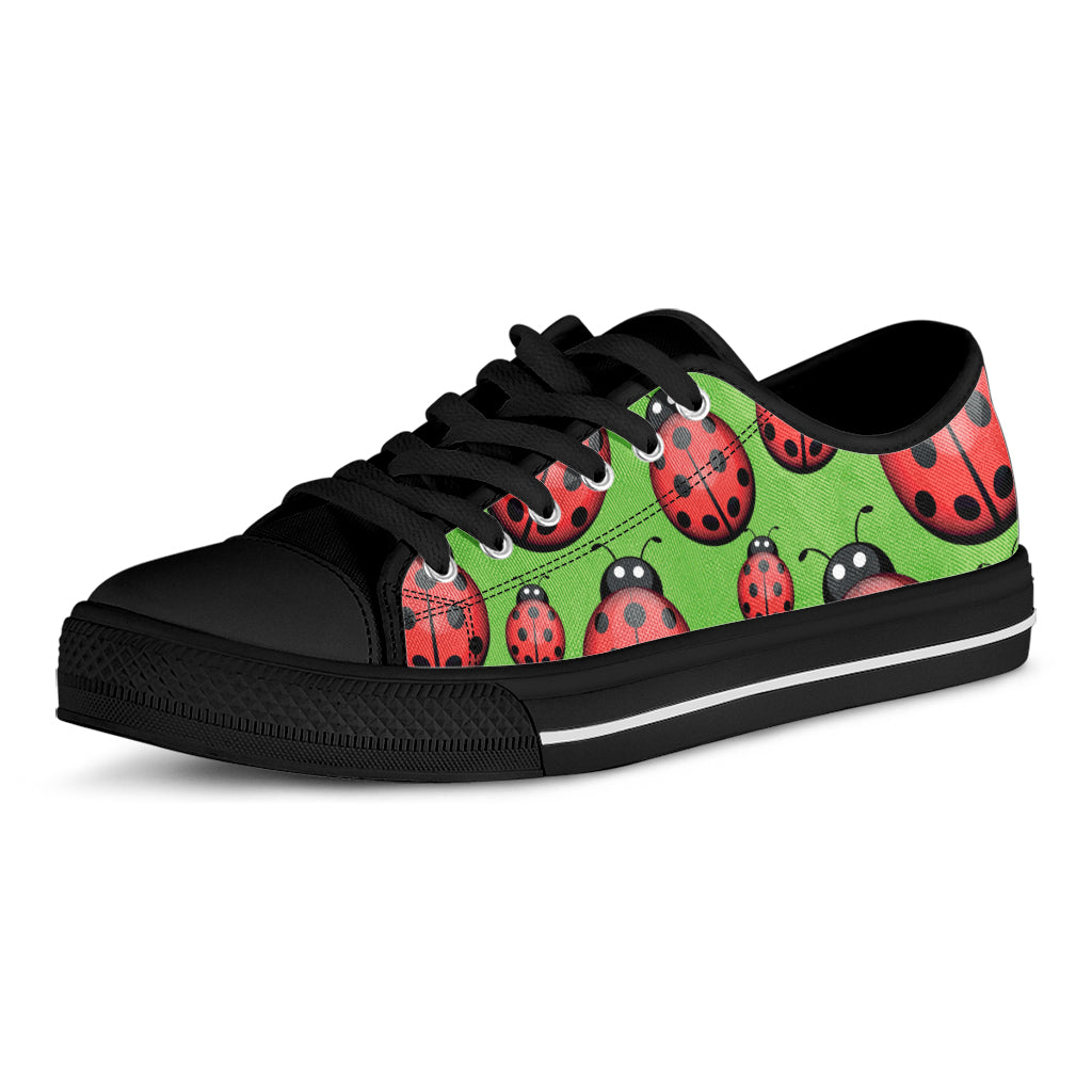 Cute Ladybug Pattern Print Black Low Top Shoes