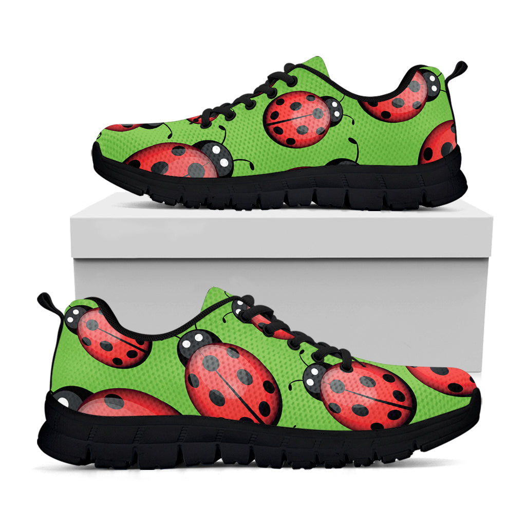 Cute Ladybug Pattern Print Black Sneakers