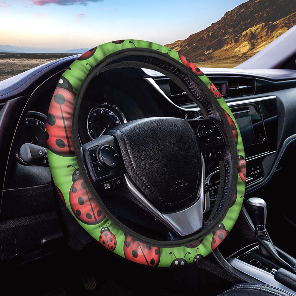 Cute Ladybug Pattern Print Car Steering Wheel Cover