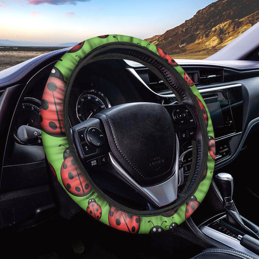 Cute Ladybug Pattern Print Car Steering Wheel Cover