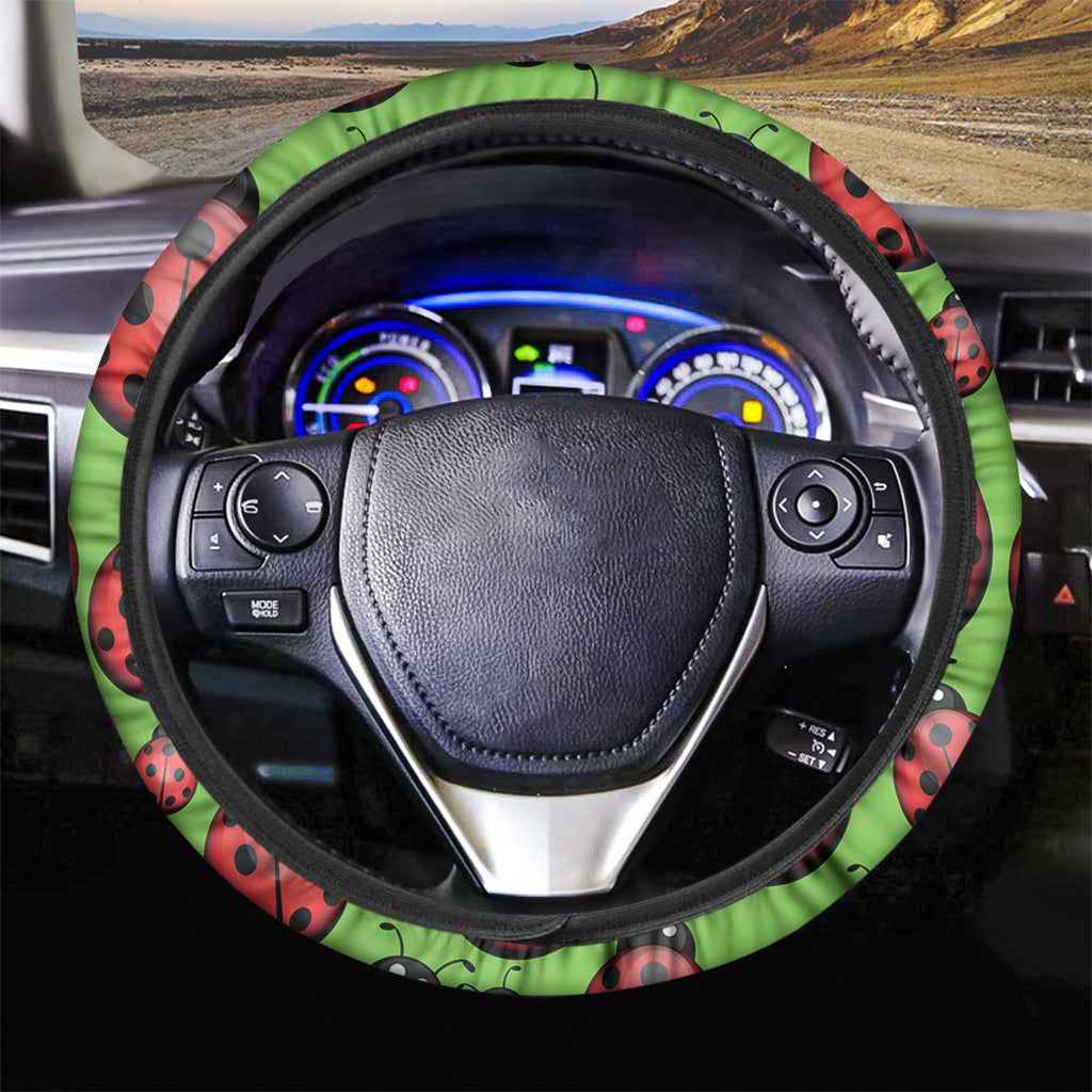 Cute Ladybug Pattern Print Car Steering Wheel Cover