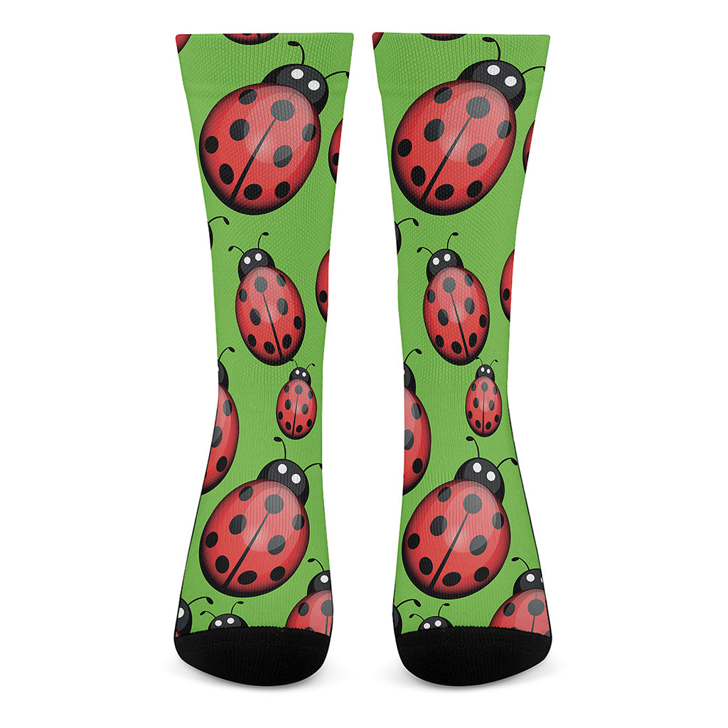 Cute Ladybug Pattern Print Crew Socks