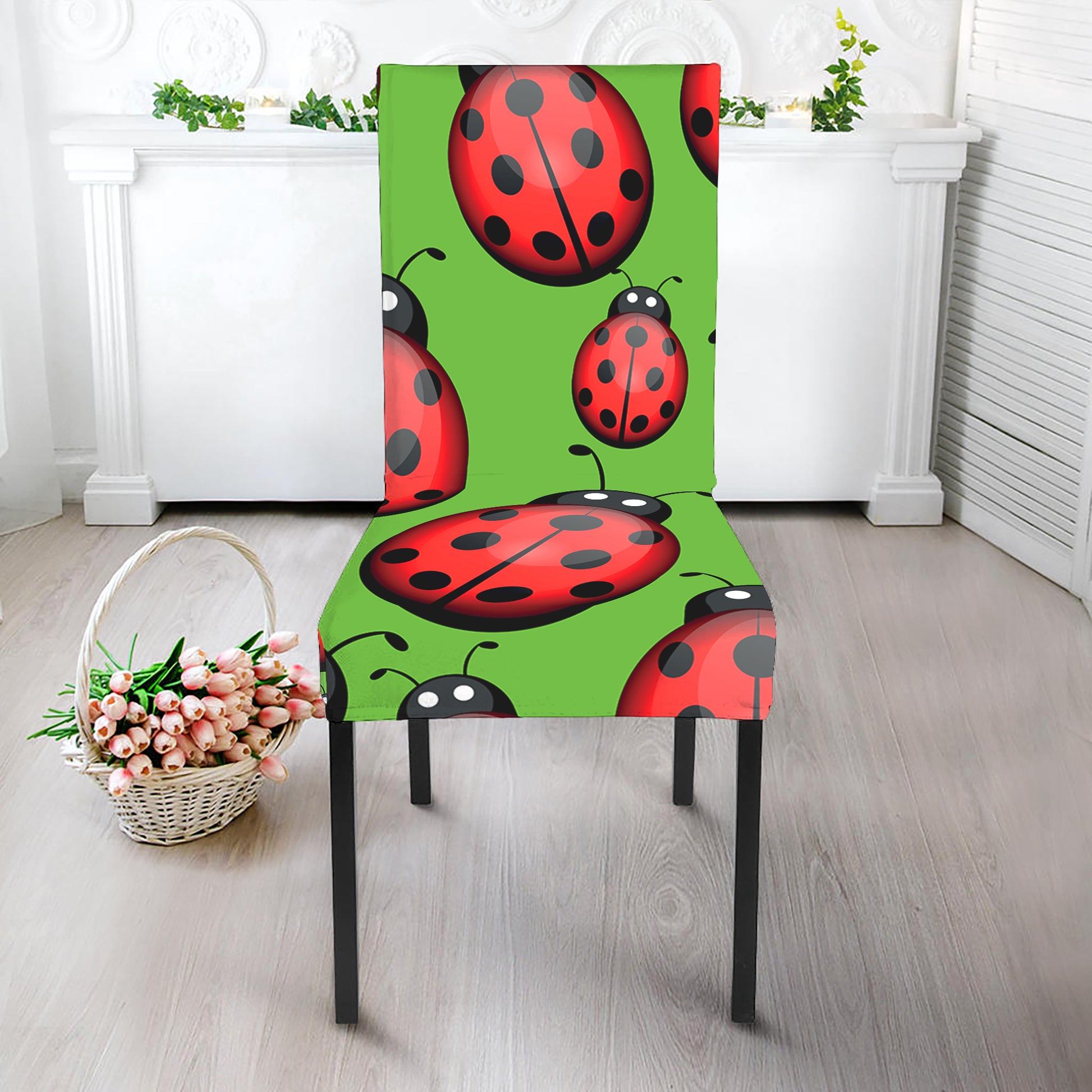 Cute Ladybug Pattern Print Dining Chair Slipcover
