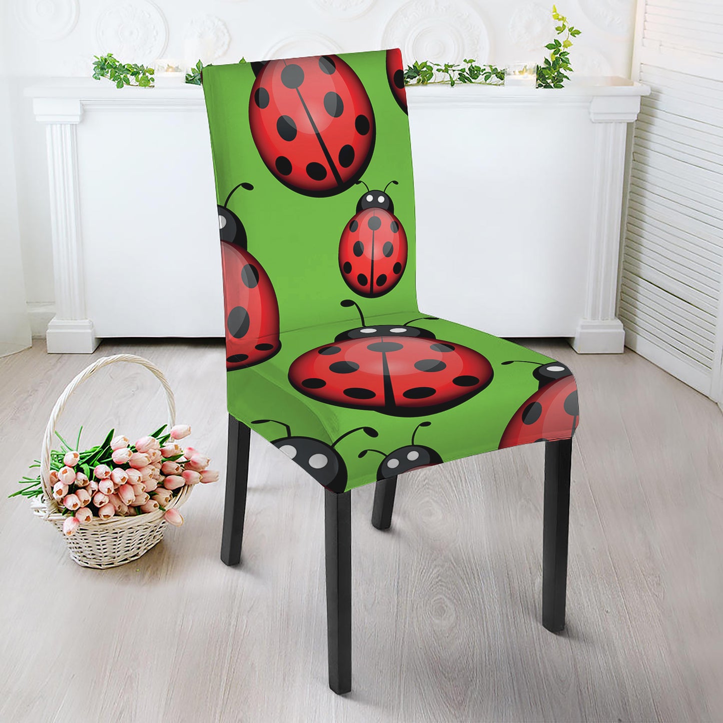 Cute Ladybug Pattern Print Dining Chair Slipcover