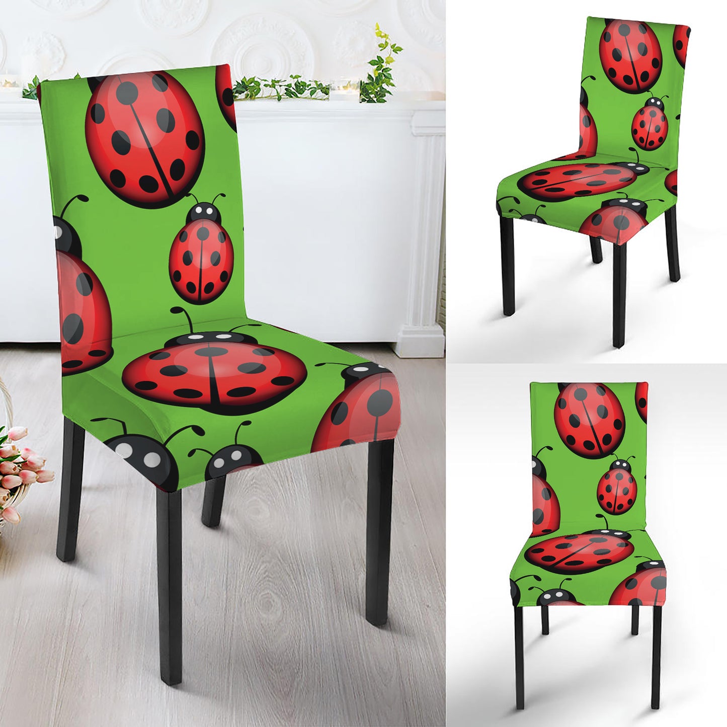 Cute Ladybug Pattern Print Dining Chair Slipcover
