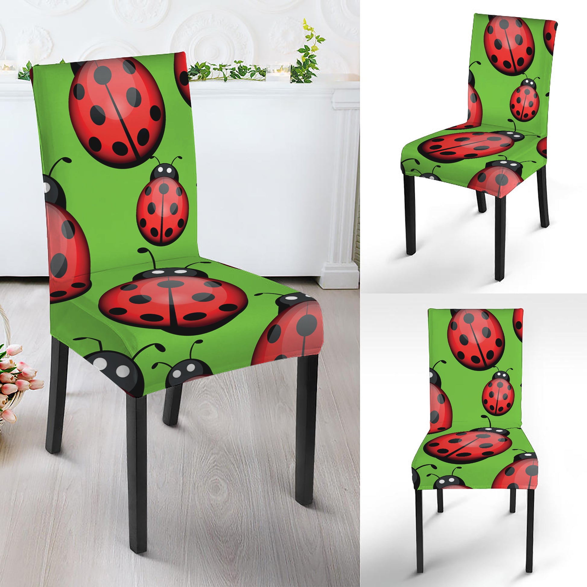 Cute Ladybug Pattern Print Dining Chair Slipcover