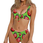 Cute Ladybug Pattern Print Front Bow Tie Bikini